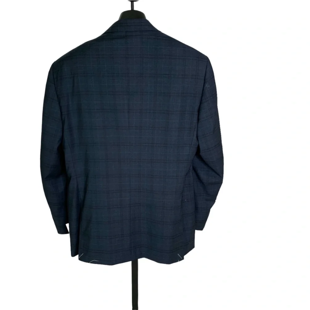 Canali Windowpane Plaid Navy Blazer Stretch Wool Size 46 R NWT_2